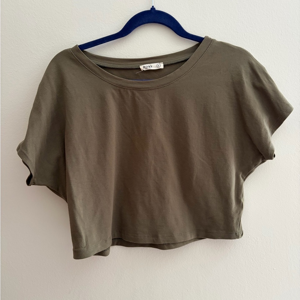 Sozy Dusty Olive Green Cotton Hazey Crop Top
